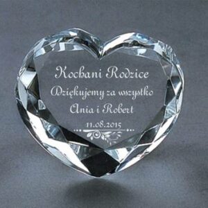 1193C grawerowane serce kryształowe, prezent dla rodziców, podziękowania ślubne 8x7x3,5cm 0,38kg-0