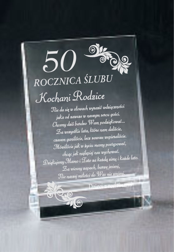 LC068 Statuetka Kryształowa Grawerowany Prezent na 50 Rocznicę Ślubu 20x14,5x3 cm-0