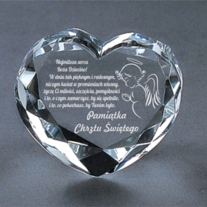 1193C serce kryształowe grawerowana pamiątka Chrztu Świętego - 8x7x3,5cm 0,38kg-0