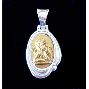 Srebrny Medalik z Aniołkiem pr.925, Pamiątka Chrztu Świętego 21x15 mm 3,6g-0