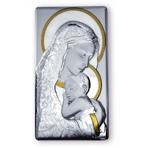 Srebrny ryngraf Matka Boska z Dzieciątkiem grawerowana pamiątka Chrztu Świętego 18x9,5cm GF0408/2-0