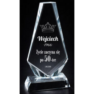 1149 statuetka kryształowa grawerowany prezent na 50 urodziny  22x12cm