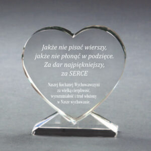 LC252 kryształowe serce grawerowany prezent dla nauczyciela, prezent na zakończenie roku szkolnego 17x15cm