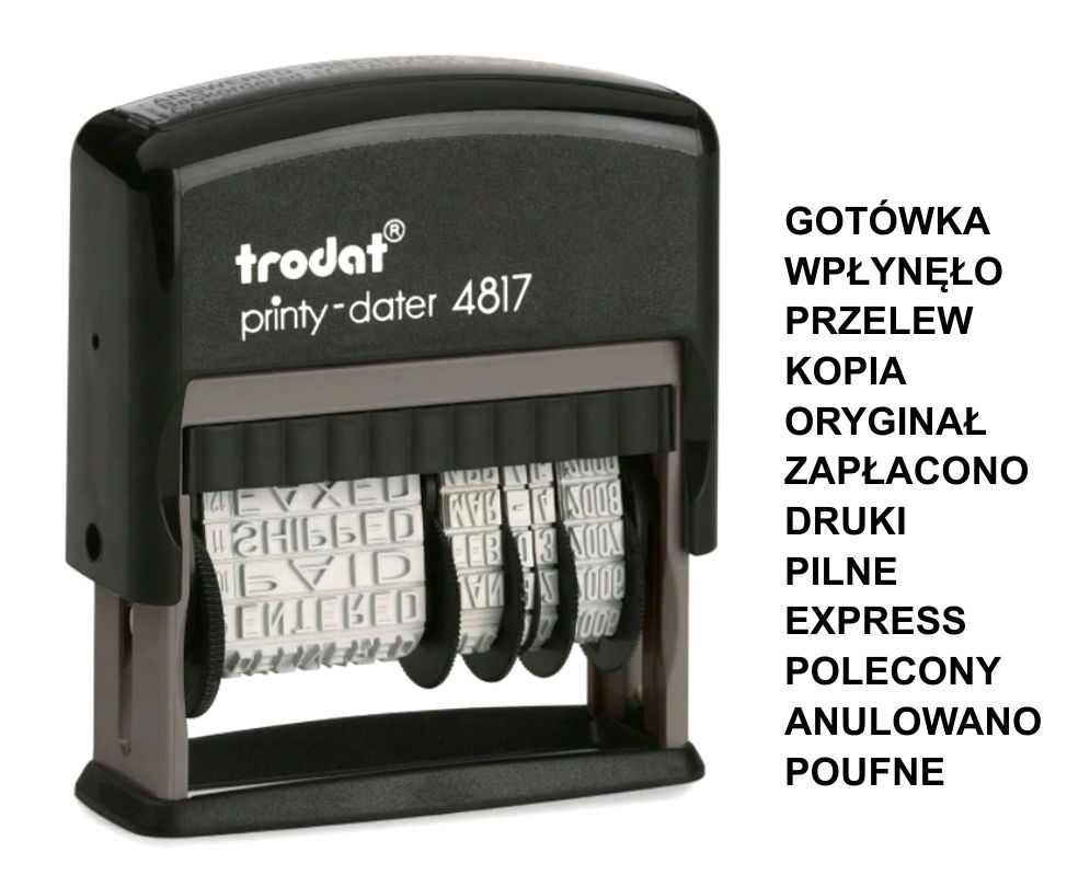 Datownik Trodat 4817 ISO z gotowymi 12 hasłami