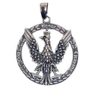 Biżuteria Patriotyczna Orzeł Polski w Koronie Zawieszka Srebro Bóg Honor Ojczyzna pr.925, 35x35 mm 9,2g