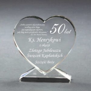 Prezent dla księdza z okazji jubileuszu kapłaństwa LC252 grawerowane serce 17x15 cm