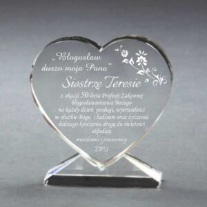 Upominek z okazji rocznicy ślubów zakonnych LC252 grawerowane serce 15x17 cm